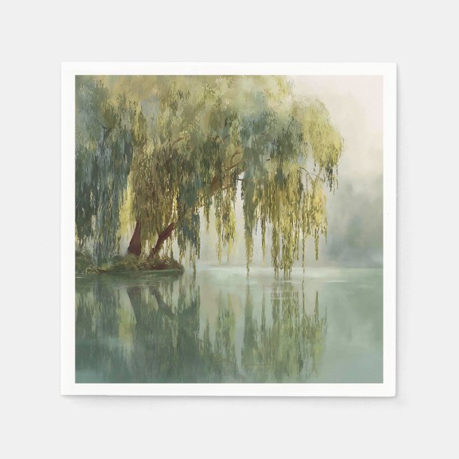 Serene Willow Tree Reflection Nature Art (8) Napkins (Front)