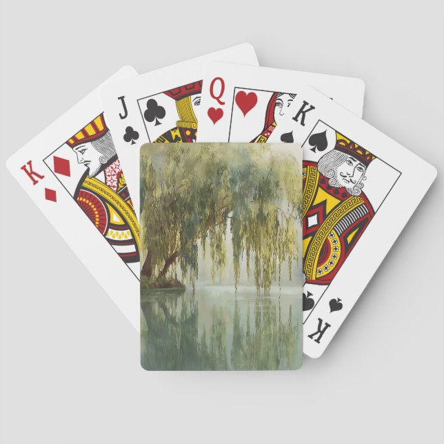 Serene Willow Tree Reflection Nature Art (8) Poker Cards (Back)