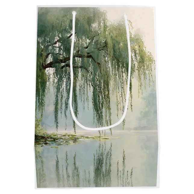 Serene Willow Tree Reflection Nature Art (9) Medium Gift Bag (Back)