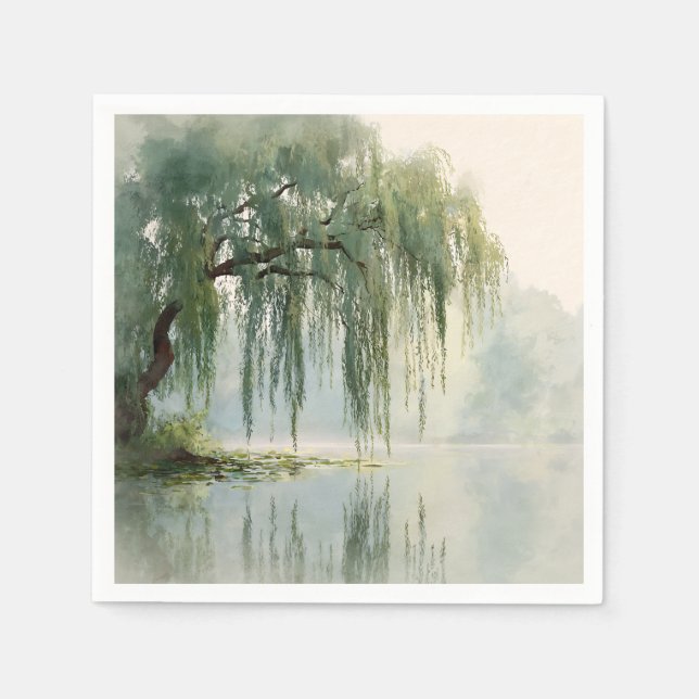 Serene Willow Tree Reflection Nature Art (9) Napkins (Front)