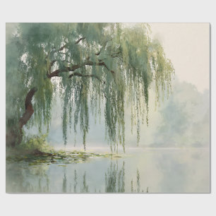 Serene Willow Tree Reflection Nature Art (9) Wrapping Paper