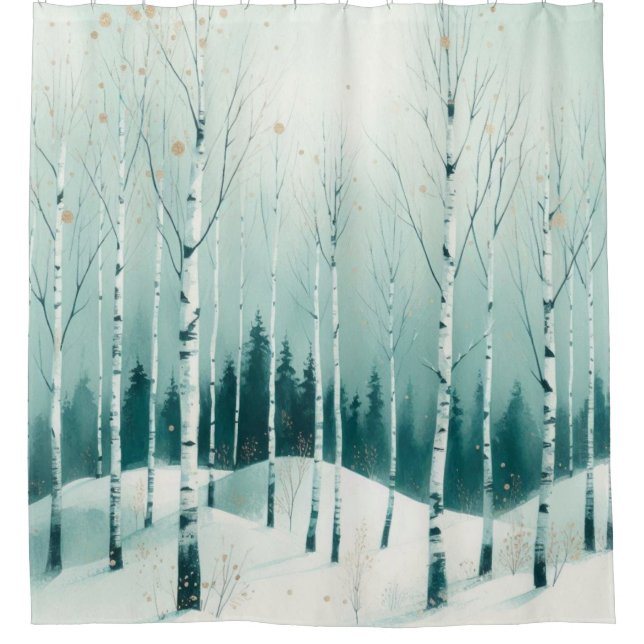 Serene Winter Birch Forest Shower Curtain (Front)