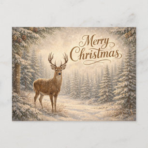 Serene Winter Deer Merry Christmas  Holiday Postcard