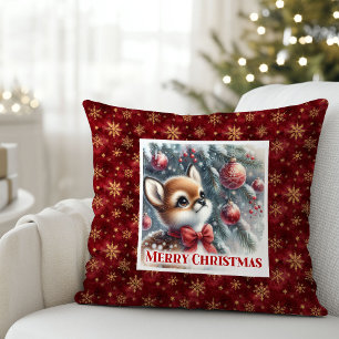 Serene Winter Fawn Snowy Forest Gift kids room Throw Pillow
