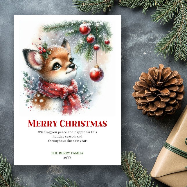 Serene Winter Fawn Snowy Forest Xmas Greeting Xmas Holiday Card (Serene Winter Fawn Snowy Forest Xmas Greeting Xmas Card)