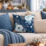 Serene Winter Flowers Watercolor Accent Pillow Art