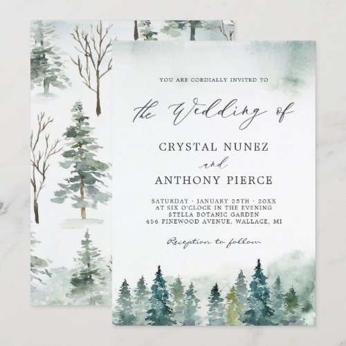 Serene Winter Forest Pine Trees Wedding Invitation