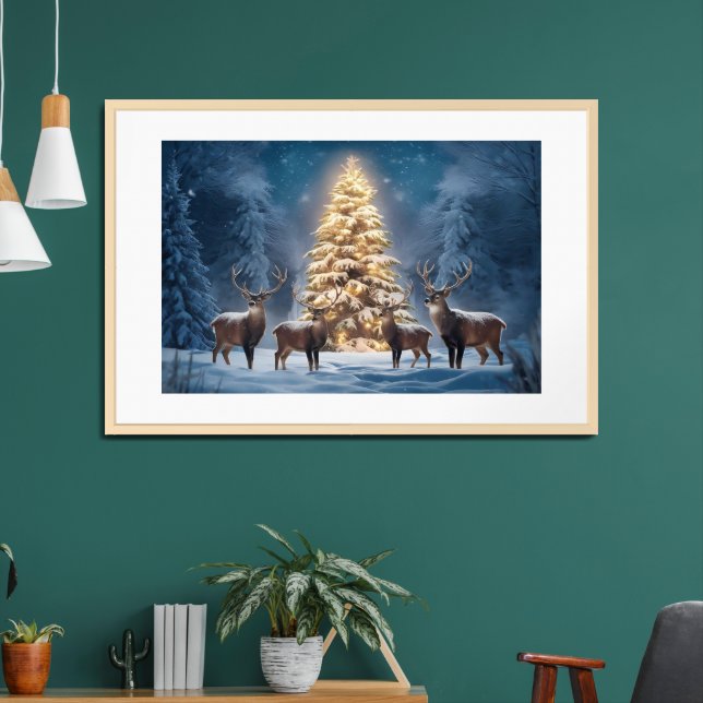 Serene Winter Landscape with Glowing Christmas  Framed Art (Living Room 2)