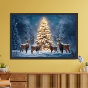 Serene Winter Landscape with Glowing Christmas  Framed Art