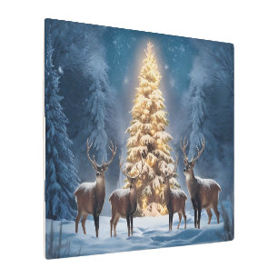 Serene Winter Landscape with Glowing Christmas  Metal Print