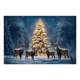 Serene Winter Landscape with Glowing Christmas  Poster