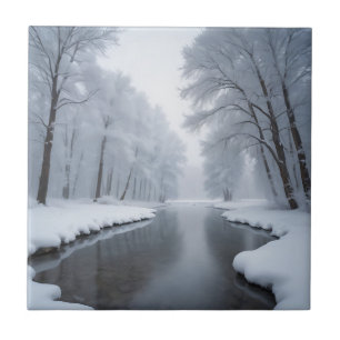 Serene Winter Landscape with Snow Covered Trees Ceramic Tile