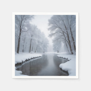 Serene Winter Landscape with Snow Covered Trees Napkins