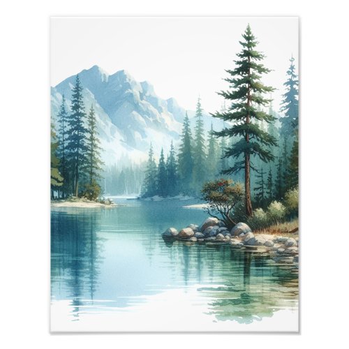 Serene Winter Majesty Lake_Side Snowy Mountain  Photo Print