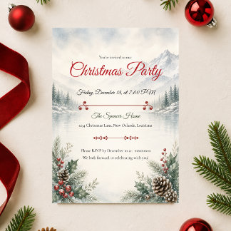Serene Winter Mountain Christmas Party Invitation