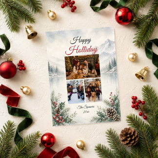 Serene Winter Mountain Holiday Family Photo Collag Card