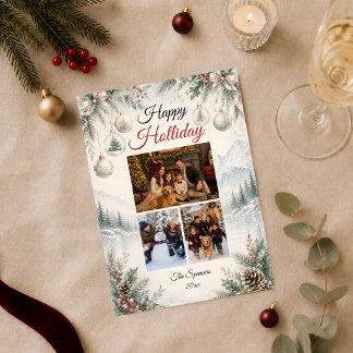 Serene Winter Mountain Holiday Family Portrait Card