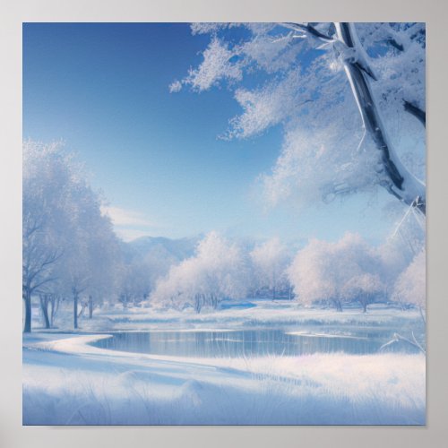 Serene Winter Pond Calming Winter Scenery Poster