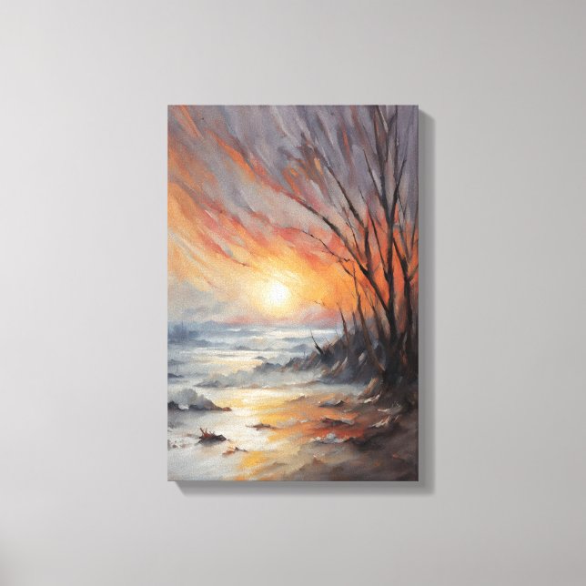 Serene Winter Sunset - Nature Landscape Art Canvas Print (Front)