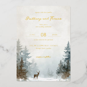 Serene Winter Watercolor Deer Scene Foil Invitation
