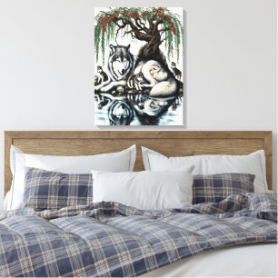 Serene Wolf Family Oasis in Idyllic Nature 18x24 Canvas Print