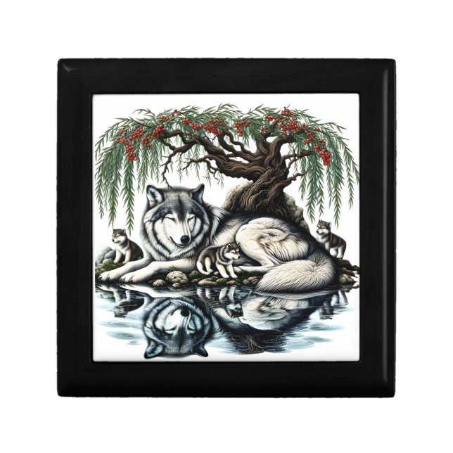 Serene Wolf Family Oasis in Idyllic Nature Gift Box (Front)