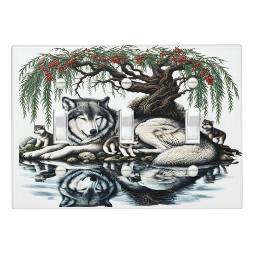 Serene Wolf Family Oasis in Idyllic Nature Light Switch Cover