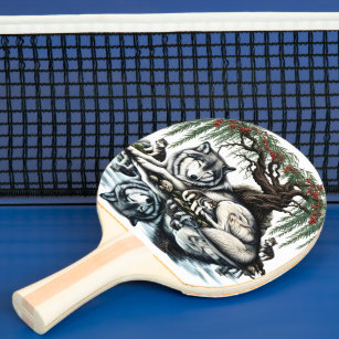 Serene Wolf Family Oasis in Idyllic Nature Ping Pong Paddle