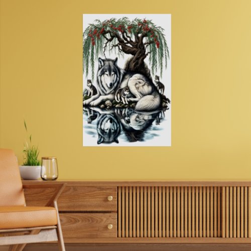 Serene Wolf Family Oasis in Idyllic Nature Poster