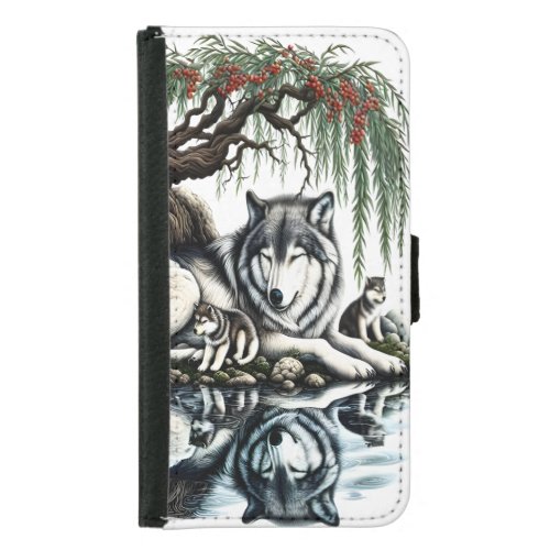 Serene Wolf Family Oasis in Idyllic Nature Samsung Galaxy S5 Wallet Case