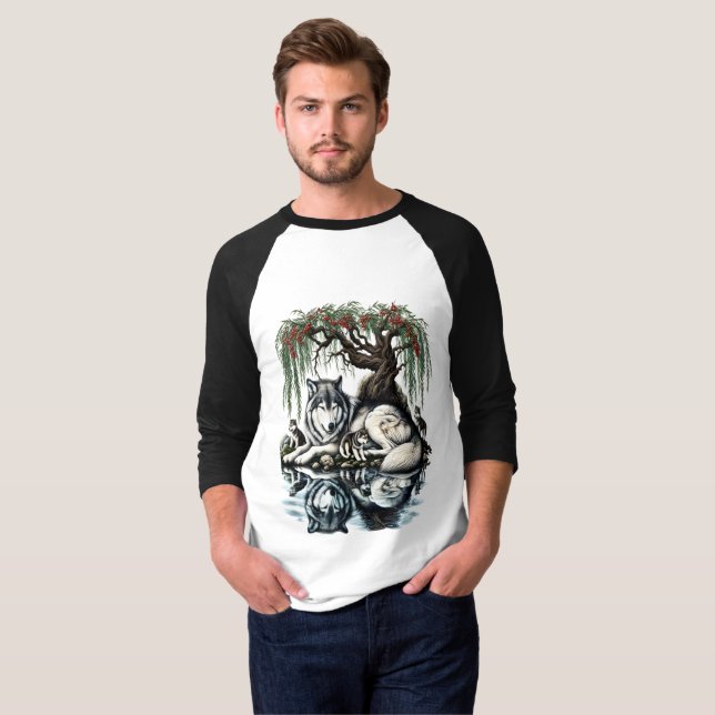 Serene Wolf Family Oasis in Idyllic Nature T-Shirt (Front Full)
