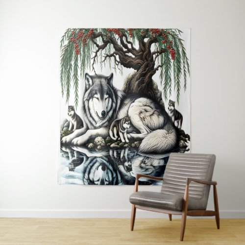 Serene Wolf Family Oasis in Idyllic Nature Tapestry
