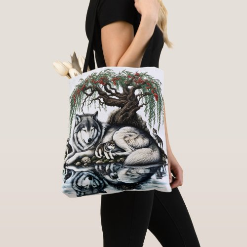 Serene Wolf Family Oasis in Idyllic Nature Tote Bag