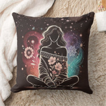 Serene Woman in a Cosmic Floral Dream