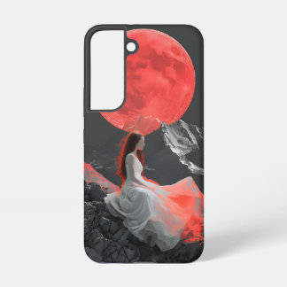 Serene Woman on Cliff under Red Moon Digital Art Samsung Galaxy S22 Case