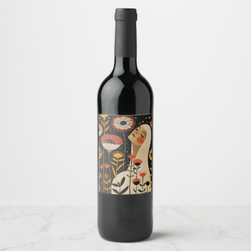 Serene Woman Surrounded Wine Label