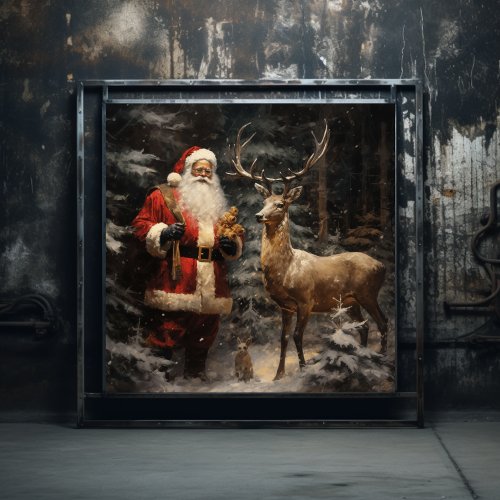 Serene Woodland Black Santa  Deer Poster