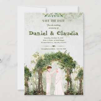 Serene Woodland Greenery Arch Islamic Wedding Invitation
