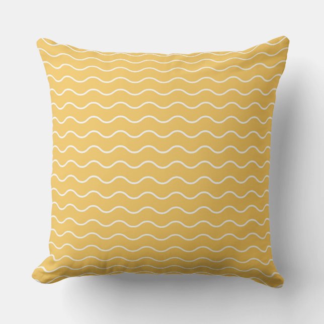 Serene Yellow Background with Wavy White Line Throw Pillow (Front)