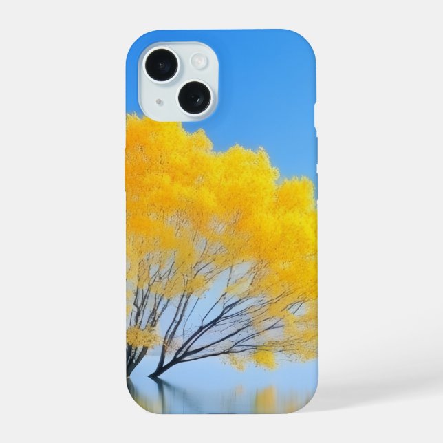 Serene Yellow Tree Reflection Aesthetic Phone Stic iPhone 15 Case (Back)
