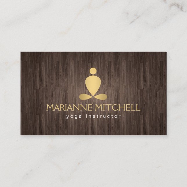Serene Yoga, Meditation, Zen Wood Look Business Card (Front)