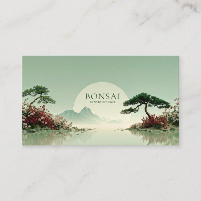 Serene Zen Garden Landscape Red Rose Sun Sphere Business Card (Front)