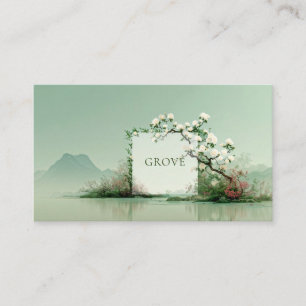 Serene Zen Garden White Rose Floral Frame Mountain Business Card