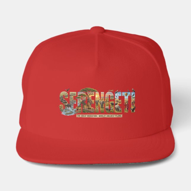 Serengeti Ecosystem Migration Wildlife Typography Snap Back Hat (Front)