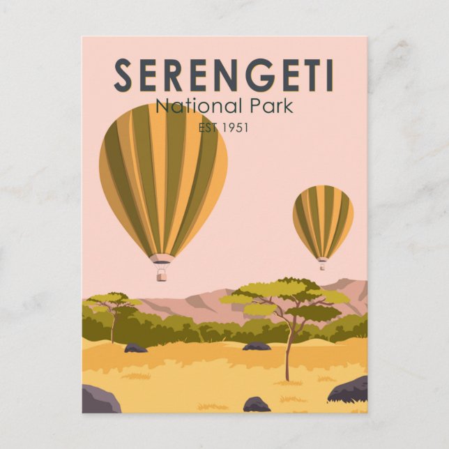 Serengeti National Park Tanzania Hot Air Balloon Postcard (Front)