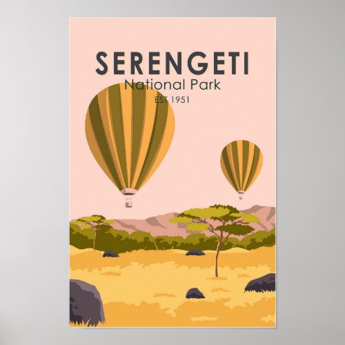 Serengeti National Park Tanzania Hot Air Balloon Poster