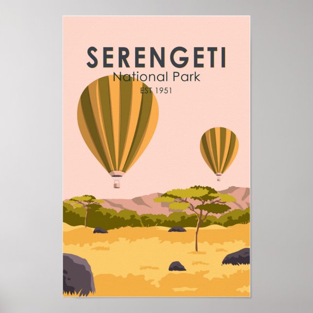 Serengeti National Park Tanzania Hot Air Balloon Poster (Front)