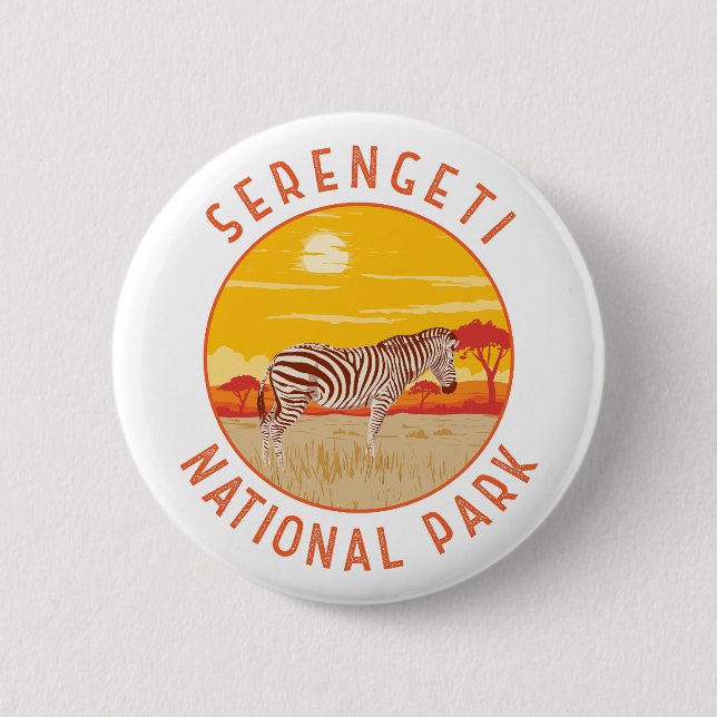 Serengeti National Park Zebra Travel Art Vintage Button (Front)