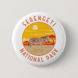Serengeti National Park Zebra Travel Art Vintage Button