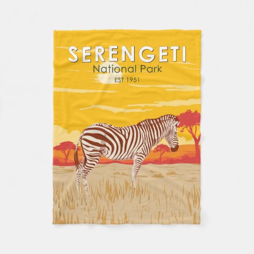 Serengeti National Park Zebra Travel Art Vintage Fleece Blanket